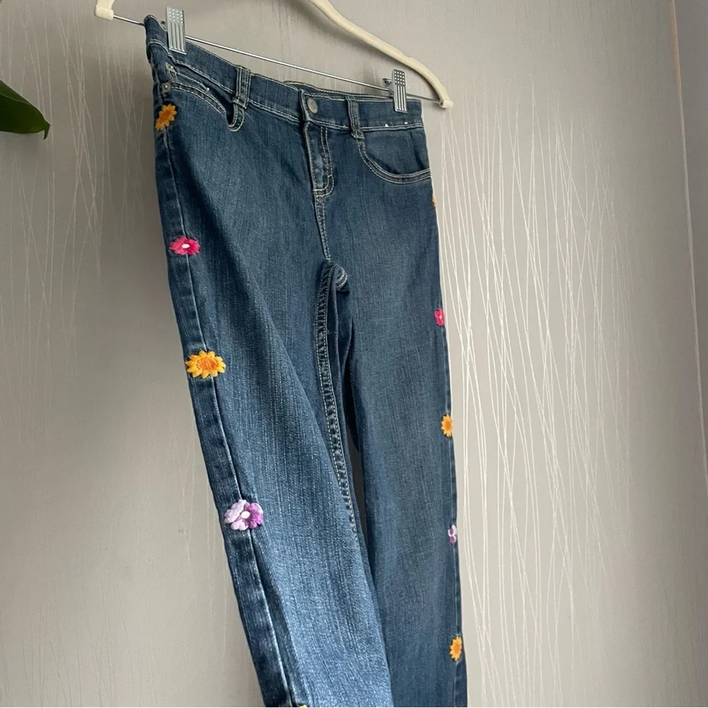 Gymboree Flower Jeans Girls Size 12 Embroidered Floral Bootcut Denim Pants